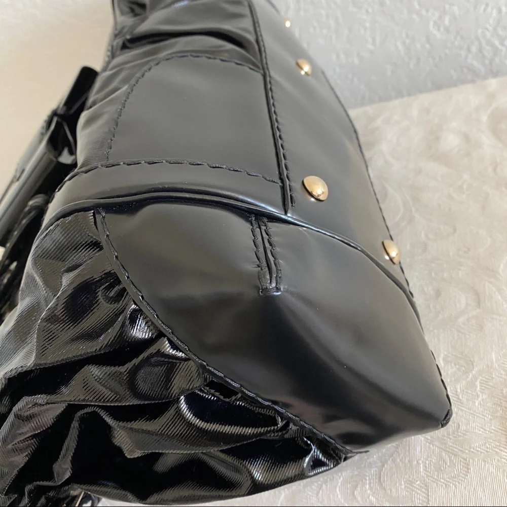 GUCCI Black Patent leather buckle bow Large Tote Bag